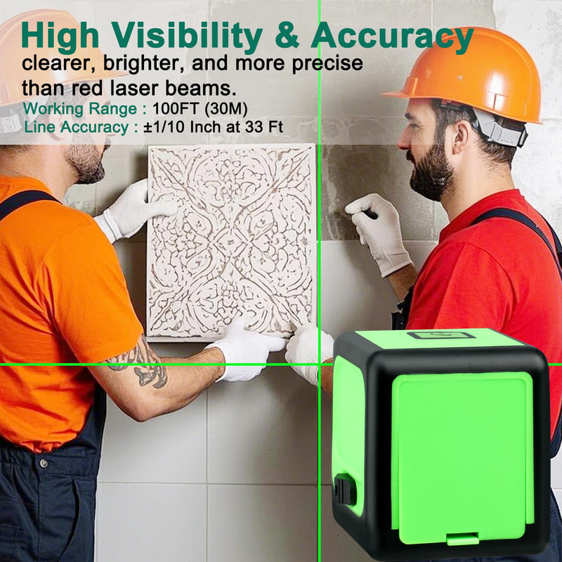 100Ft Self-Leveling Laser Level, 4 Brightness Adjustment, Manual/Self-Leveling Mode, Cross Line Laser Level for Picture Hanging, Tiling, DIY & Construction, Magnetic Bracket + Battery Included
