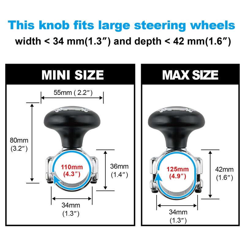 Hypersonic Large Steering Wheel Knob Spinners, Universal Vehicle Steering Wheel Spinners Ball Suicide Knob for Car, Trucks, Tractors, Boat L Black