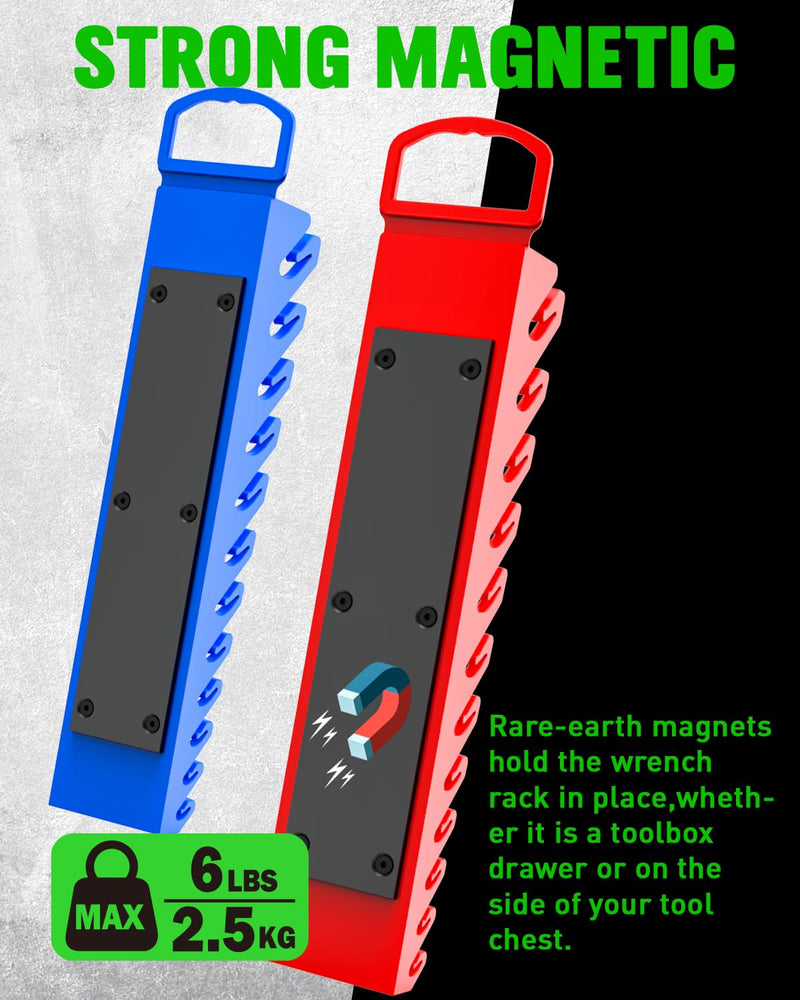 SWANLAKE 2-Piece Magnetic Wrench Organizer Toolbox Holder, SAE (1/4'' to 15/16''), Metric (6mm to 24mm) Ratchet Wrench Organizers, Total Hold 24 Slots Wrenches Holder for Tool Box 2PCS-24 Slots
