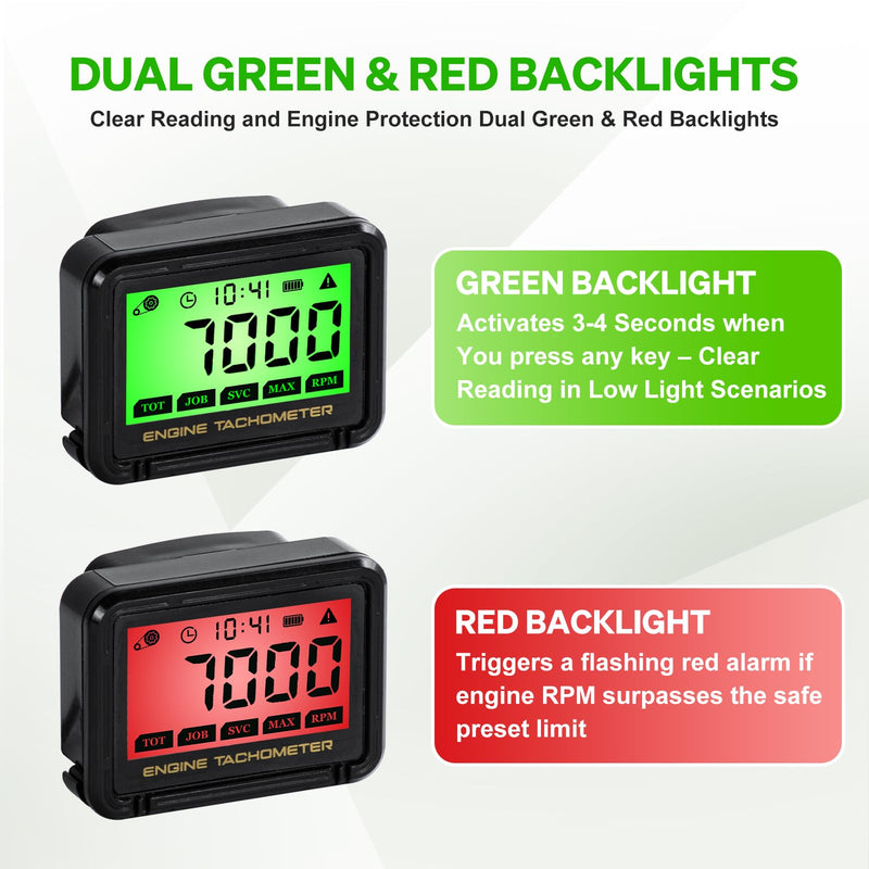 Digital Chainsaw Tachometer Tool Small Engine Tachometer Hour Meter Waterproof Motorcycle Pulse Tacho Meter Replaceable Battery Tiny Tach RPM Meter Gauge for Lawn Mower Dirt Bike Boat Marine UTV