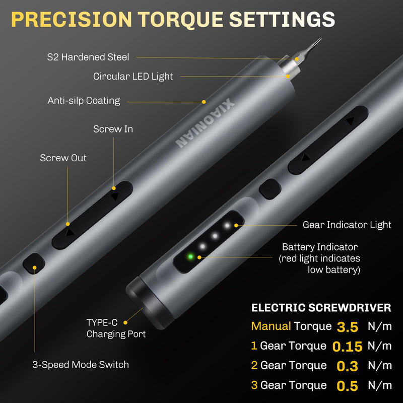 3.7V Precision Electric Screwdriver Set,50 IN 1 Small Power Magnetic Storage Mini Electric Screwdriver Cordless Set USB Charging Repair Tool Kit for Electronics Laptop Phone Camera Glasses Watch Grey - Standard Version
