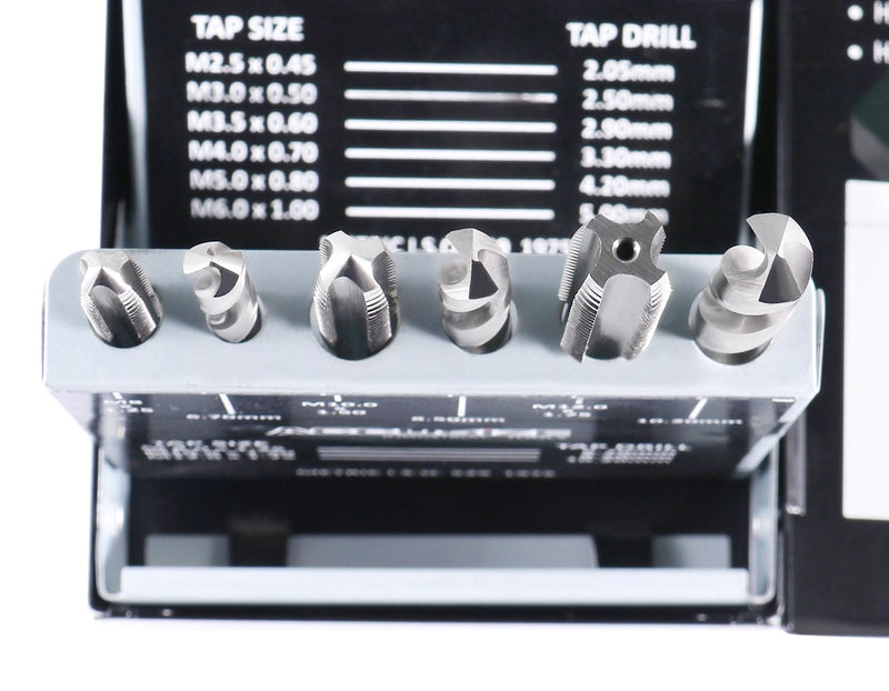 Accusize Industrial Tools HSS Tap and Drill Set, Metric, 18 Pc, 0001-0052 | 18 Pc HSS Tap and Drill Set, Metric, Taps: M2.5x0.45 to M12x1.75, Drills: 2.05 to 10.20 mm, Fully Ground