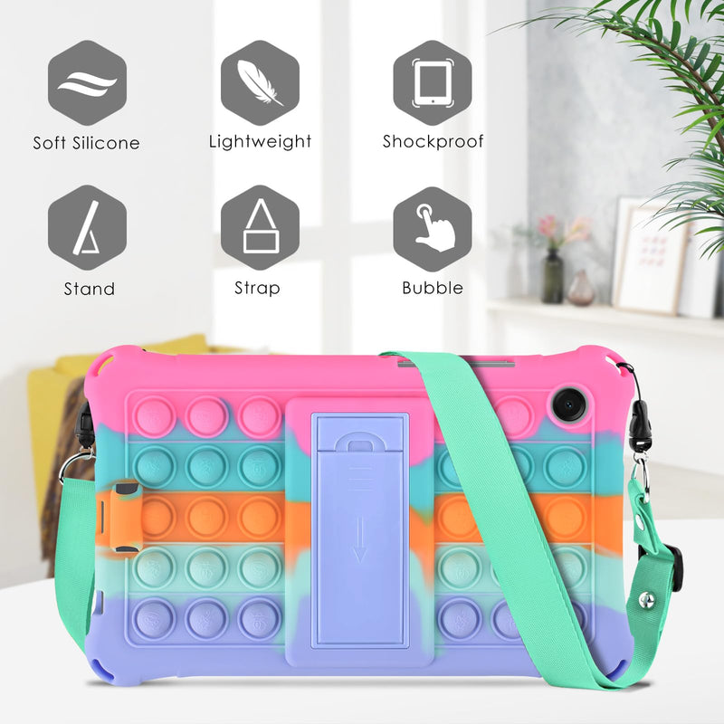 DETUOSI Silicone Case for Samsung Galaxy Tab A11/Tab A9 8.7", Dazzling Pink | Shoulder Strap & Stylus Pen, Built-in Pen Holder, Adjustable Stand, Multi-angle Case, Funny Protective Cover for Tab A11 8.7"