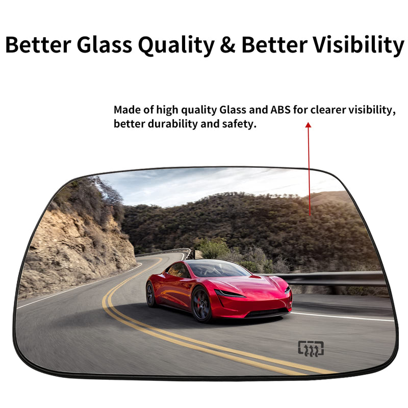 Driver Side Mirror Replacement for 2005 2006 2007 2008 2009 2010 Jeep Grand Cherokee Mirrors Glass - Convex Mirror Glass, Left Side Rear View Mirror with Heated (5142875AA) Driver Side (Left)