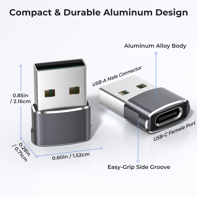USB to USB C Adapter,USB C Female to USB A Male Adapter,Type C Converter Charger for iPhone 17 17e Pro Max,16 15,Apple Watch iWatch S11 S10 SE,AirPods 3,iPad mini Air,Samsung Galaxy S25 S26 (Gry) GRY