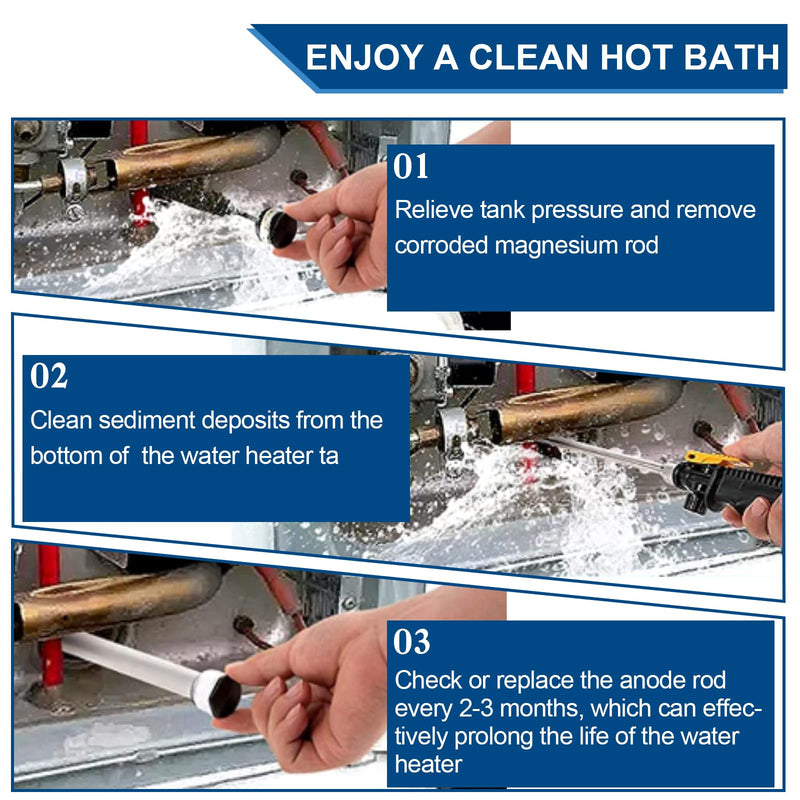 RV Water Heater Anode, Hot Water Heater Flush Wand and Stainless Steel Brush Kit for Cleaning Sediment-9.26"L x 3/4" NPT Thread Magnesium Rod for Suburban and Mor-Flo, Camper Water Tank Rinser 7 Pcs Anode Rod Cleaning Kit