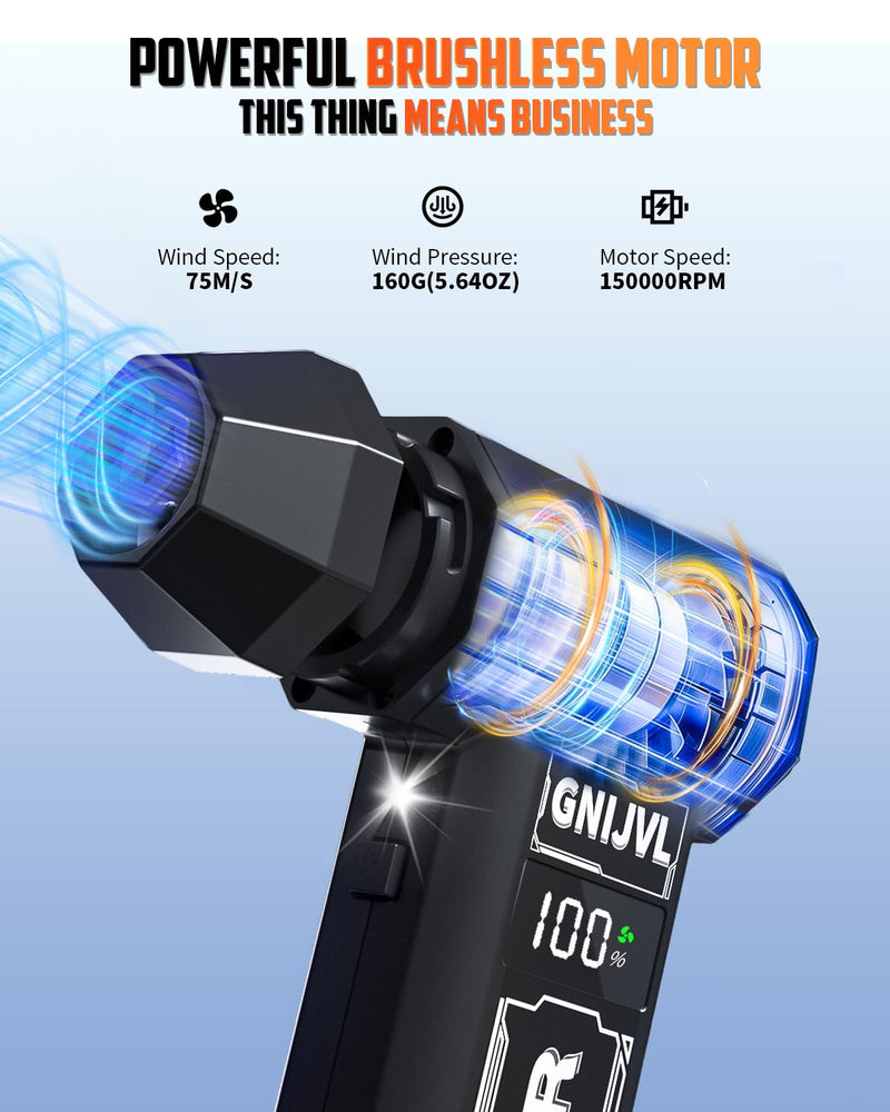 Compressed Air Duster, 150,000RPM 4-Gear Adjustable Super Power Air Blower Electric Air Duster with LED Light,One-tap Booster with 8000mAh Rechargeable Battery for PC, Keyboard, Car, Home Cleaning Jet Black