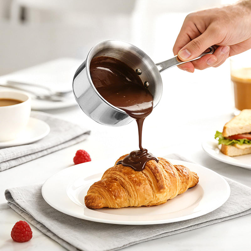 Macevia Mini Sauce Pan with Lid, Stainless Steel Butter Warmer Small Pot, For All Stoves Multipurpose Use for Home Kitchen or Restaurant (10.8oz/320ml) - Silver 0.34 QT
