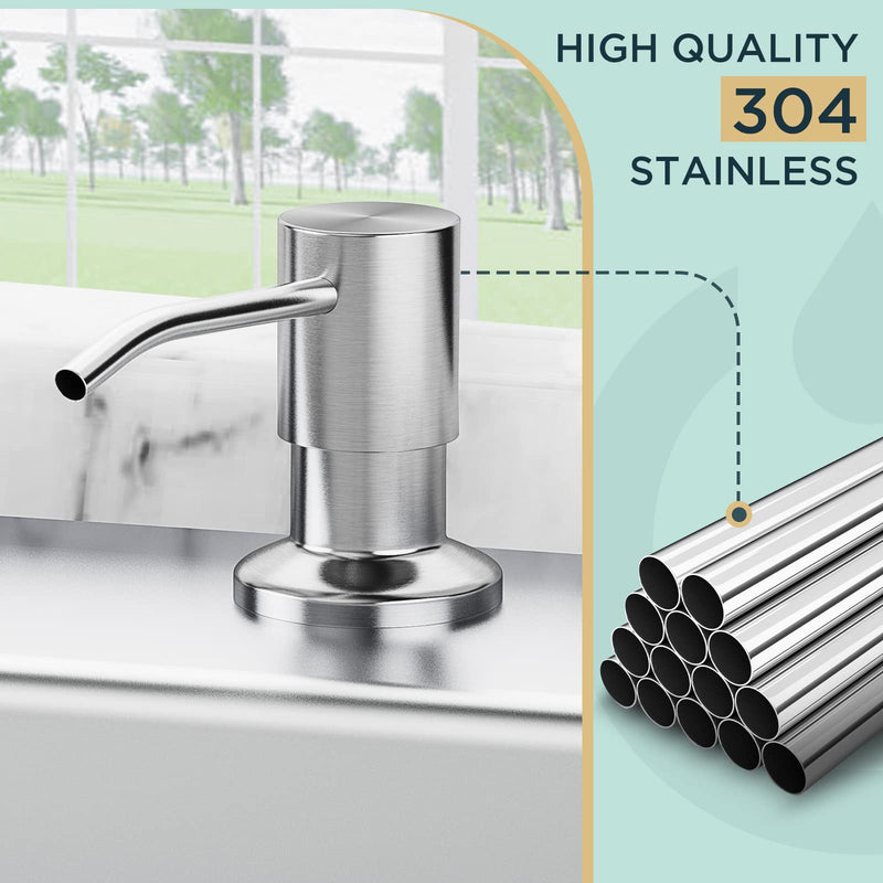 FORIOUS Brushed Nickel Soap Dispenser for Kitchen Sink with 500ML/18OZ Bottle, Lotion Dispenser Built in Refill from The Top for Countertop Sink Stainless Steel