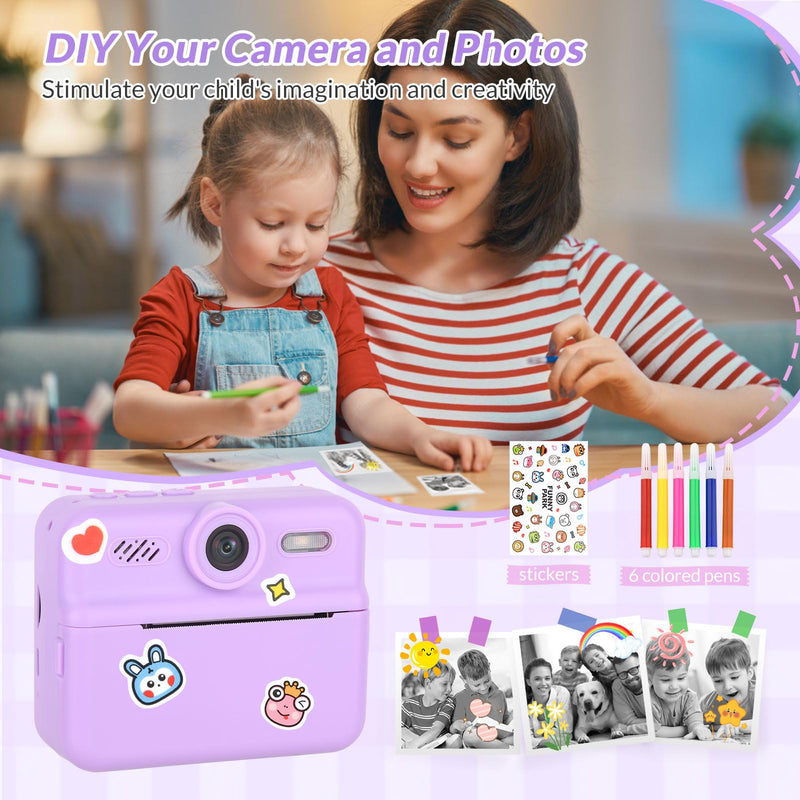 Mafiti Kids Camera Instant Print, 48MP Digital Camera Selfie 1080P Video with 32G TF Card, Toys Gifts for Girls Boys Aged 3-12 for Christmas/Birthday/Holiday (Purple) Purple