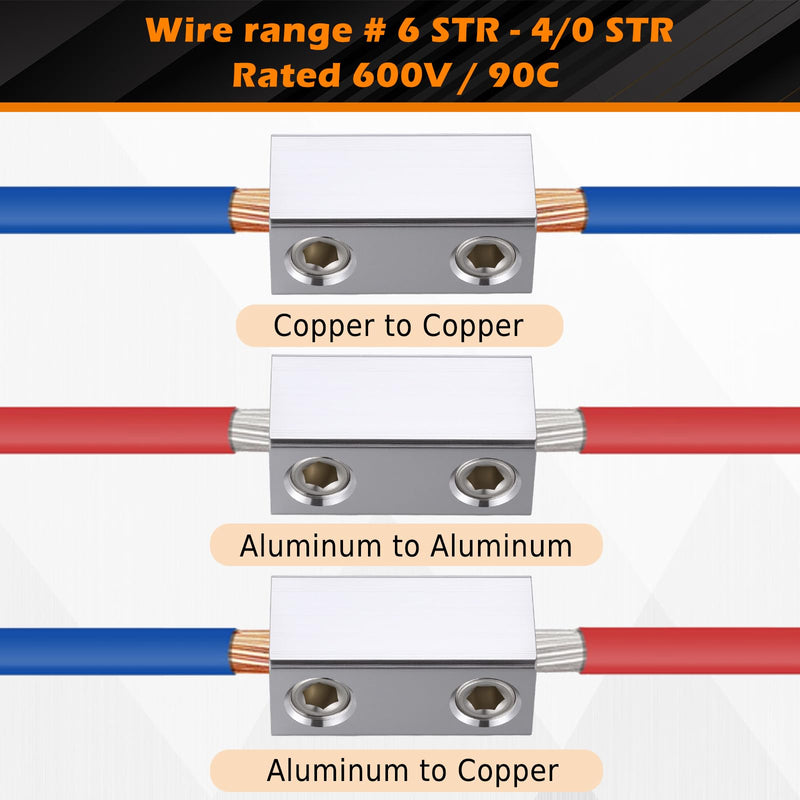 Blulu 4 Pack 4/0-6 AWG Dual Rated Splicer, Aluminum Splice/Reducer, Mechanical Connector, Ground Wire Connector, Silver