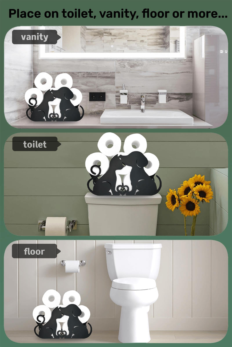 Metal Couple Dog Paper Holders,Funny Black Animals Storage Paper Holders Stand for Indoor Bathrooms Kitchen,FreeStanding Toilet Rolls Tissue Storage Fit 8 Rolls,Practical and Convenient Dog 14.3"lx4.5"wx8.2"h