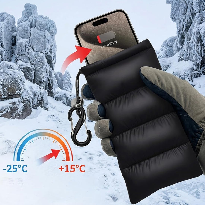 1 Pcs Thermal phone case, insulated pouch,Down Cotton Warm Phone Case Cover Bags Prevents Freezing/Overheating Protector Cellphone Pouch with Carabiner Ideal for Outdoor Camping Hiking Skiing (Black)