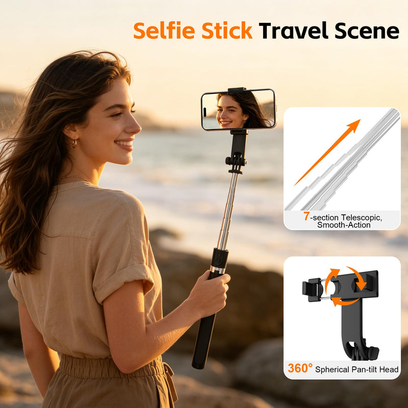 71" Phone Tripod & Selfie Stick with Remote,Extendable Cell Phone Tripod Stand for iPhone Android,5.9FT Tall for Video Recording Vlog Travel Black