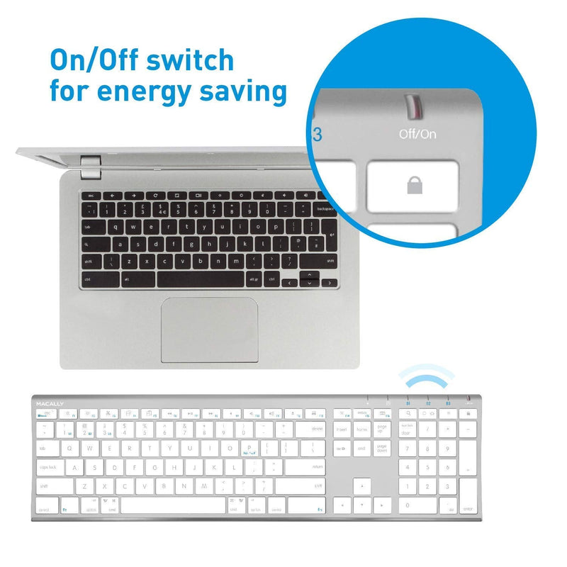 Macally Wireless Bluetooth Keyboard and a Vertical Laptop Stand, Create a Professional Workspace