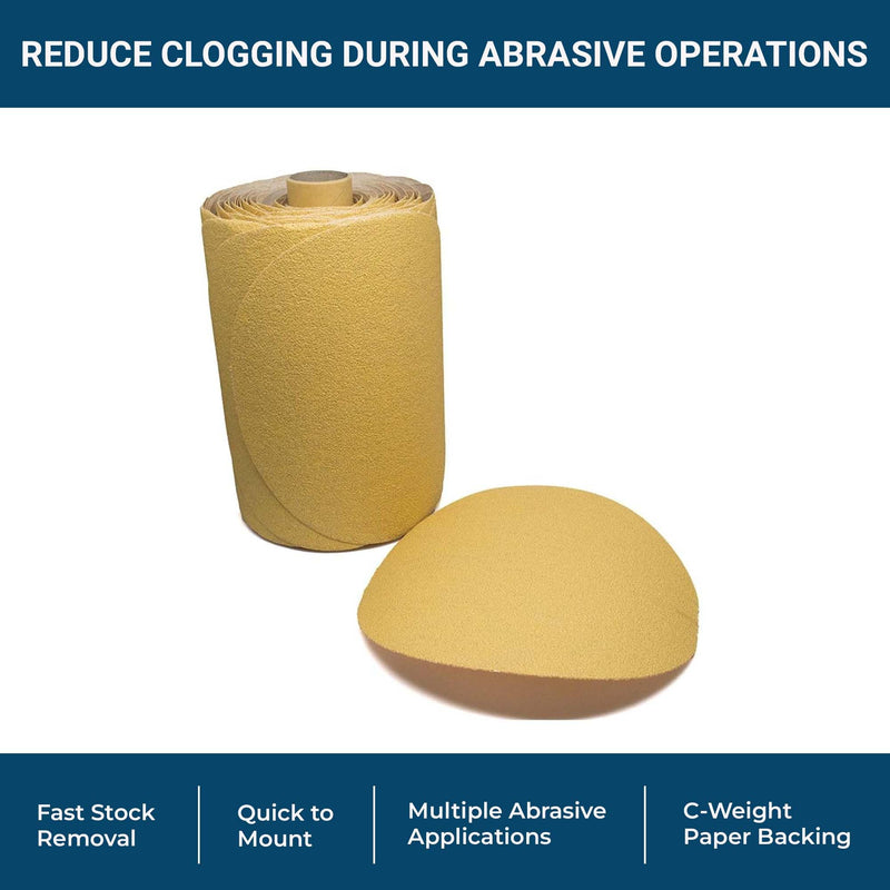 Benchmark Abrasives PSA Gold 5 Inch Self Adhesive Sanding Discs w/Aluminum Oxide Grains DA Sandpaper - 5 Inch Sanding Discs Roll - Surface Blending, Automotive, Orbital Sanders (100 Discs), 80 Grit