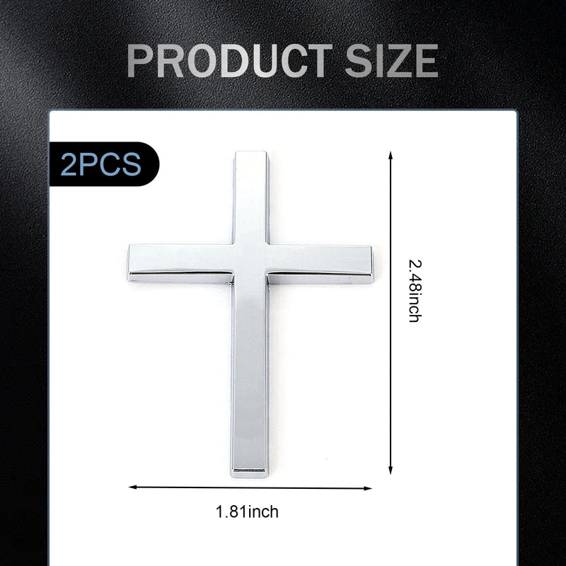 Metal Cross Badge Decal, 2.5"×1.8" Alloy 3D Cross Auto Decal, Self-Adhesive Metal Optical Decal Badge for Trunk Rear Fender Side Fender (Silver) silver