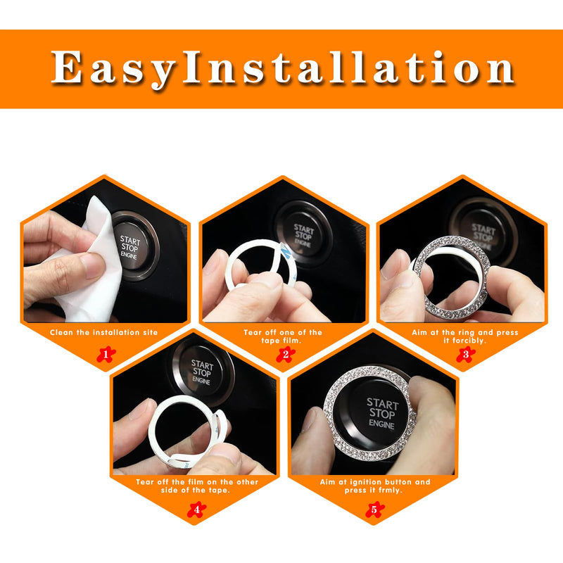 2PCS Push Start Button Ring,Bling Rhinestone Car Engine Start Stop Decoration Ring, Cute Car Accessories,Bling Car Accessories for Women Interior (Red) red-2
