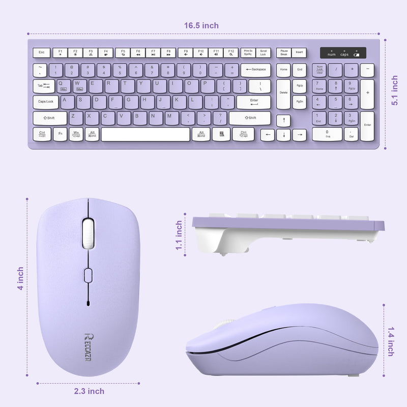 Quiet Wireless Keyboard and Mouse Combo for Office and Home(Purple)