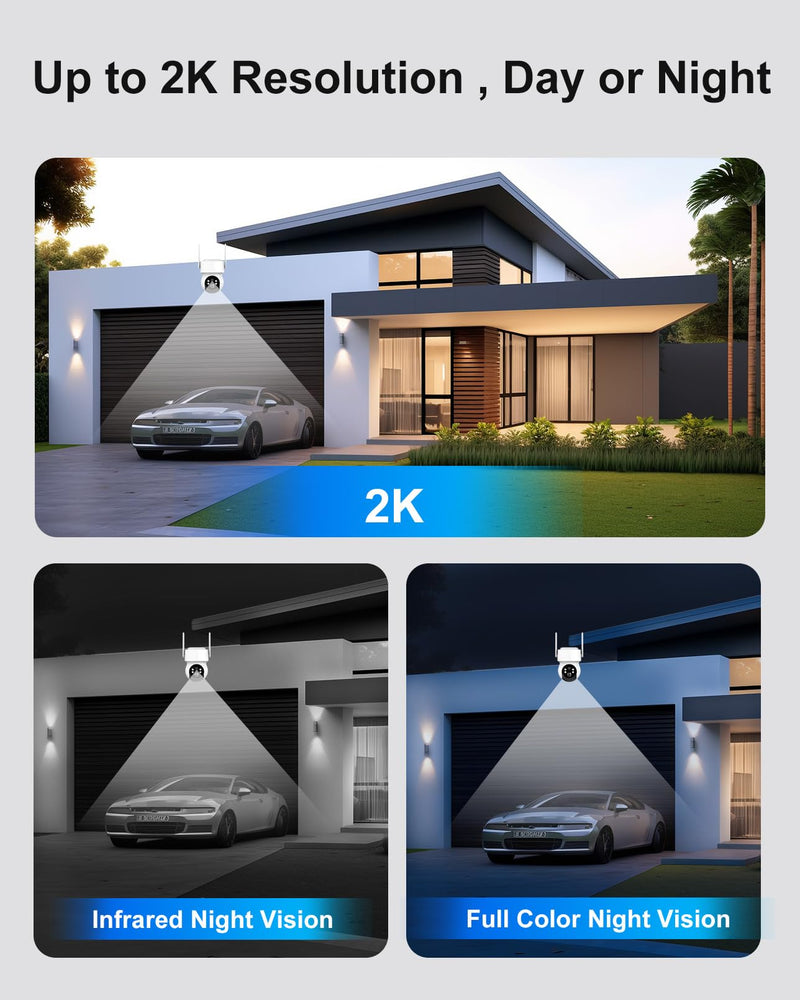 4MP Wireless Solar Security Camera Outdoor, 2K WiFi Home Surveillance PTZ Cam with with Floodlight, Human Detection, Siren Alarm, 98FT Night Vision, 2-Way Talk, 5W Solar Panel & Rechargeable Battery