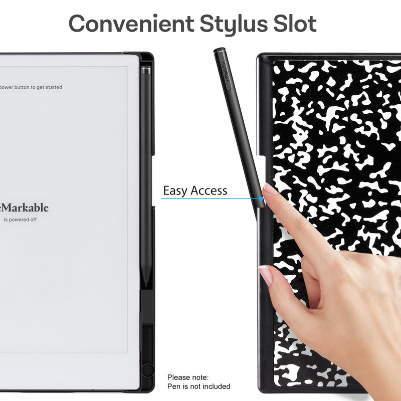CoBak Case for Remarkable 2 Paper Tablet with Two Viewing Angles- Lightweight and Hard Back Shell Protective Book Folio Cover with Built-in Pen Holder - for 10.3" 2020 Released (with Stand Notebook) Black Notebook with Stand