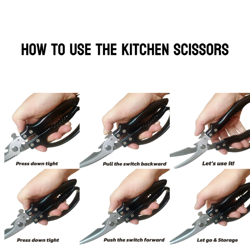 2-Pack Heavy Duty Kitchen Shears - Ultra Sharp All Purpose Food Scissors for Cutting Chicken Bones, Meat & Vegetables, Multi-Function Stainless Steel Cooking Shears (Black & Red) Black & Red