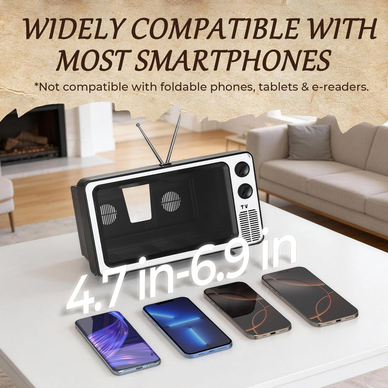 Retro TV Cell Phone Screen Magnifier HD 3D Portable Foldable | Mobile Phone Magnifier for Movie & Game, Fit for All Smartphones Gift for Women Mom Wife Men Dad Husband Friends (Sliver,12") Retro Silver-12"