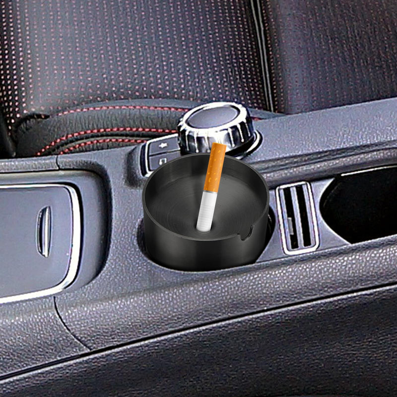 Car Ashtray with Lid Smell Proof Stainless Steel Portable Ash Tray for Car Cup Holder Detachable Windproof Extinguished Cigarette Bucket Automotive Ashtrays for Outdoor Home Office Black