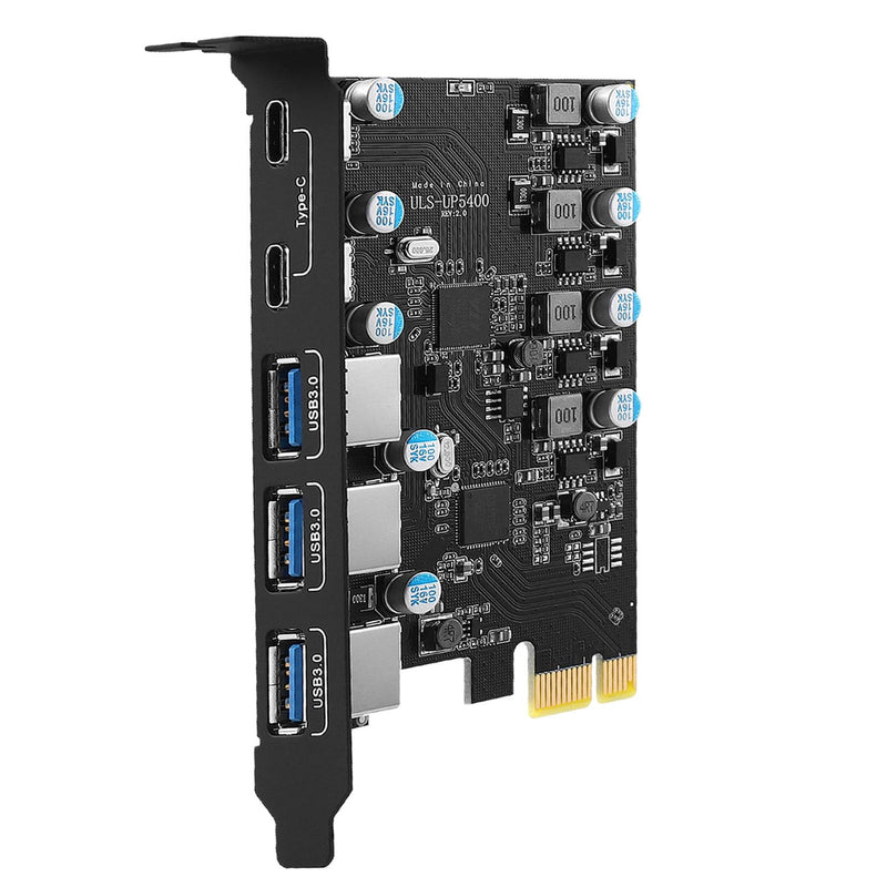 USB PCIe Card Power Supply 5 Ports USB 3.0 Expansion Card (3 USB A and 2 USB Type-C Ports), Support Windows XP/7/8/10 and Linux MAC OS