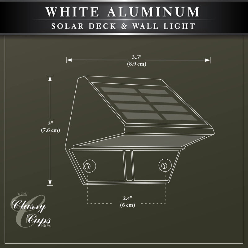 Classy Caps Solar Deck & Wall Lights, Model SL179, White - High Performance, Energy Efficient, Weather-Resistant, Durable Cast Aluminum, Outdoor Solar Lights, Durable Design, Easy Installation 3.5 x 2.5 x 3