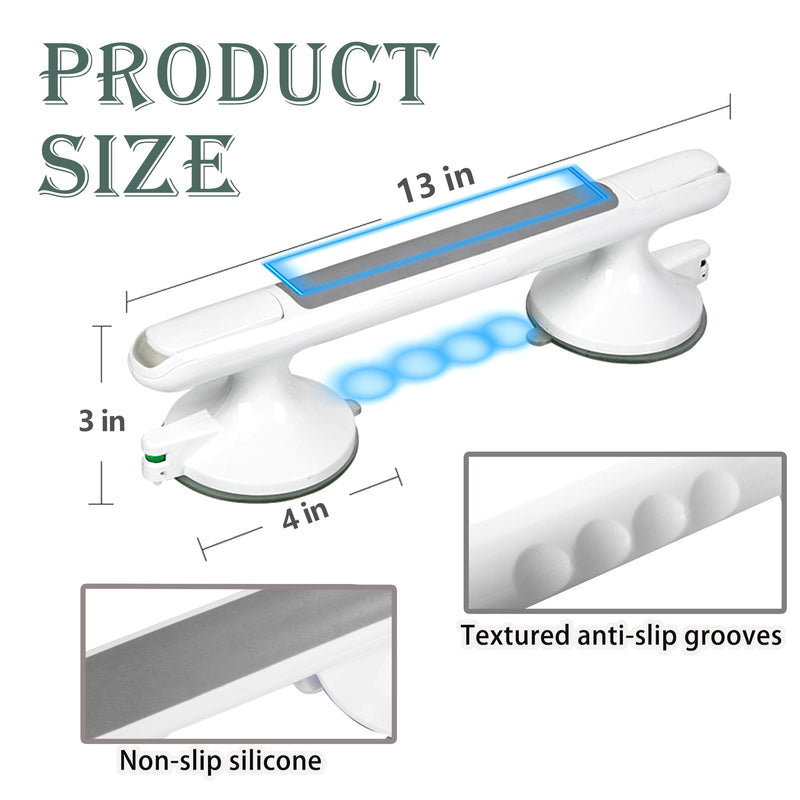 2 Pack Suction Cup Grab Bars for Bathtubs & Showers - Anti-Slip Shower Handles for Elderly, Seniors & Handicap - 13 Inch Heavy Duty Bathroom Safety Grip Bar, Tool-Free Install 2