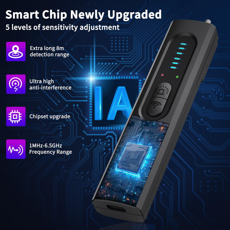 Hidden Camera Detector, 2026 AI Upgraded Spy Camera Finder | 5 Sensitivity Levels 4 Detection Modes, 25H Working Time, Signal Scanner Device Finder for Hotel Car Office Home Travel Black