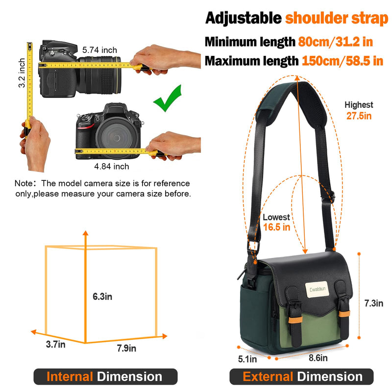 Cwatcun Compact Camera Sling Bag, Small Crossbody Case with Tripod Holder | Camera Messenger Bag, Photography Bag for Canon, Nikon, Sony, Fuji DSLR/SLR/Mirrorless, Lens.Fits 1DSLR+1lens Green S