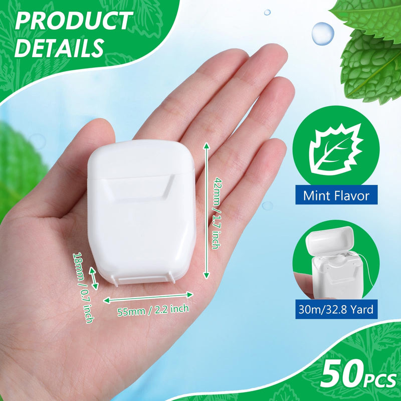 Baderke 50 Pcs Dental Floss Bulk Wedding Gifts for Guests Waxed Mint Dental Floss for Homeless Party Favors Bridal Shower Donated Gifts Teeth Cleaning 30m/32.8 Yard(White Box) White Box