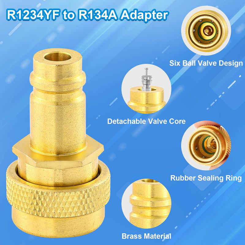 R1234YF to R134A Adapter, A/C R134a to R1234yf Conversion Adapter Kit, R1234yf Quick Couplers Kit High/Low Side Quick Coupler R1234YF AC Charging Hose Adapter Fitting Type 1
