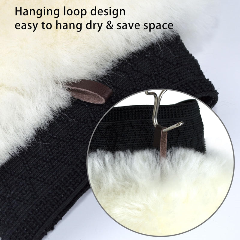 Gracefur Ultra-Soft Sheepskin Grooming Mitts for Horses – 2-in-1 Lambswool Applicator Wipe Mitt for Tack, Saddle & Boot Cleaning, Leather Care – Perfect Washing Gloves for Sensitive Horses(White) White