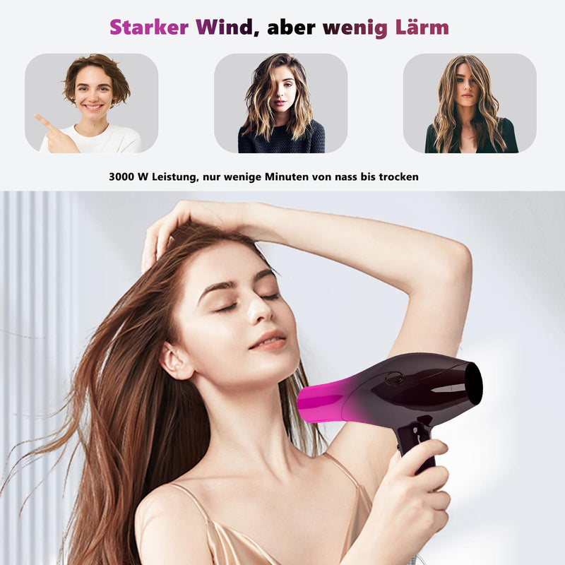 Hair Dryer, 3000W Professional Ionic Hairdryers with Diffuser for Women Men Kids, Powerful Blow Dryer with 3 Heat 2 Speed and Cool Button for Home Salon Use Red Gradient