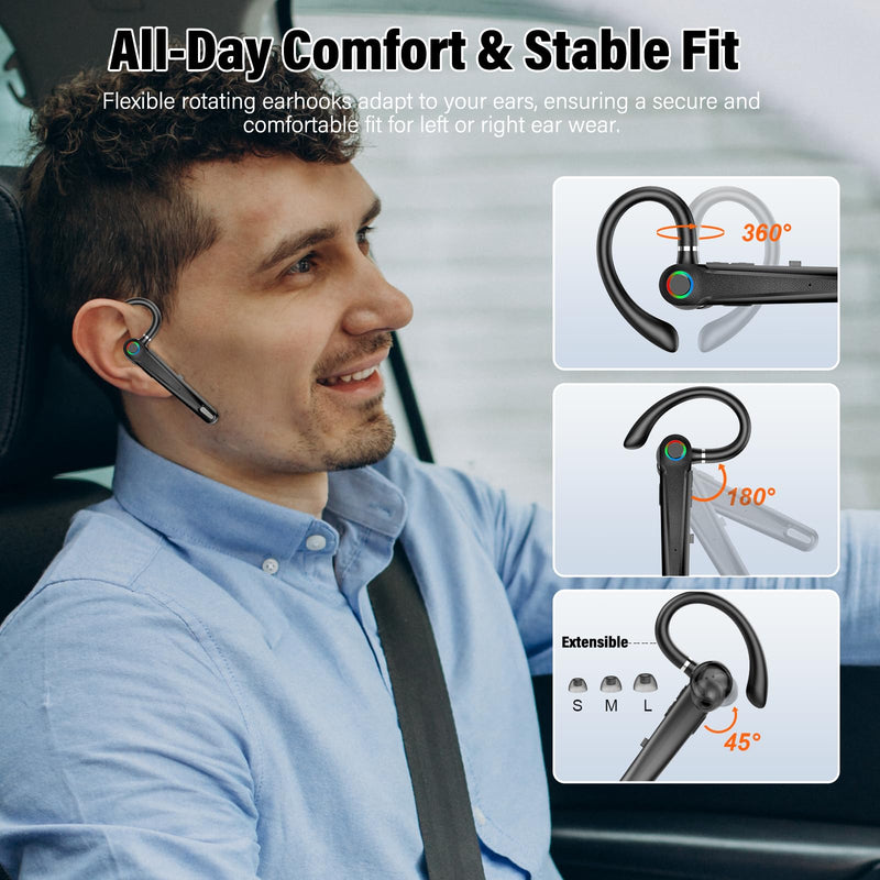 Atheewon Bluetooth Headset V5.4, Wireless Bluetooth Earpiece with Dual Mic Noise Cancelling, 115H Playtime Computer Headset Hand Free Headphones for Trucker, Driver, Home, Work, Business Black