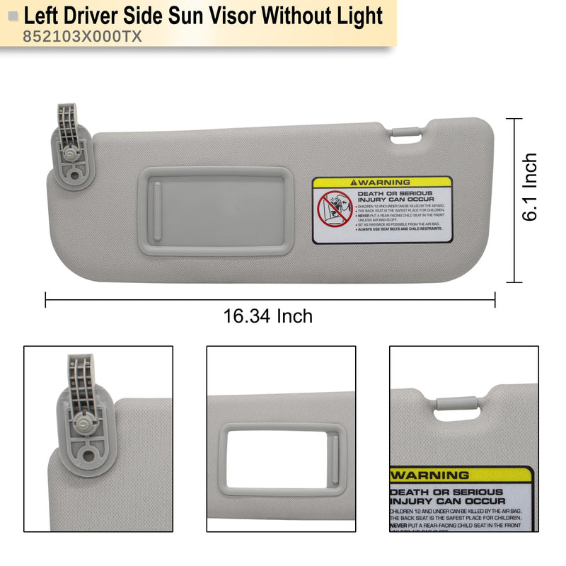 NHILES Left Driver Side Sun Visor Replacement Compatible with Hyundai Elantra 2011 2012 2013 2014 2015 Replace# 852103X000TX Colour Gray Gray(Left Driver)