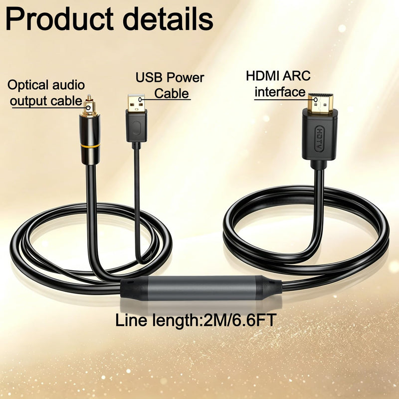 192KHz HDMI ARC to Optical Audio Adapter 6.6FT, ARC to Optical Converter - for HDTV AR C Ports to O ptical Soundbar, Home Theaters, Plug & Play, Support PCM 2.0 Audio Formats (NO CEC)