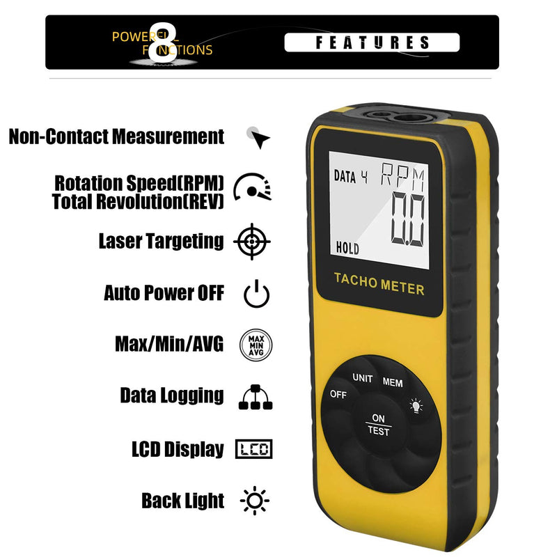  [AUSTRALIA] - Photo Tachometer Non-Contact 7.0-99,999 RPM Speed Meter, AIOMEST Laser Automotive Speedometer, Tach Gauge Tester Measure RPM for Car Truck Motorcycle Engine Lawn Mower with Data Logging AI-9235C 1.8 Distance,w/ Backlit