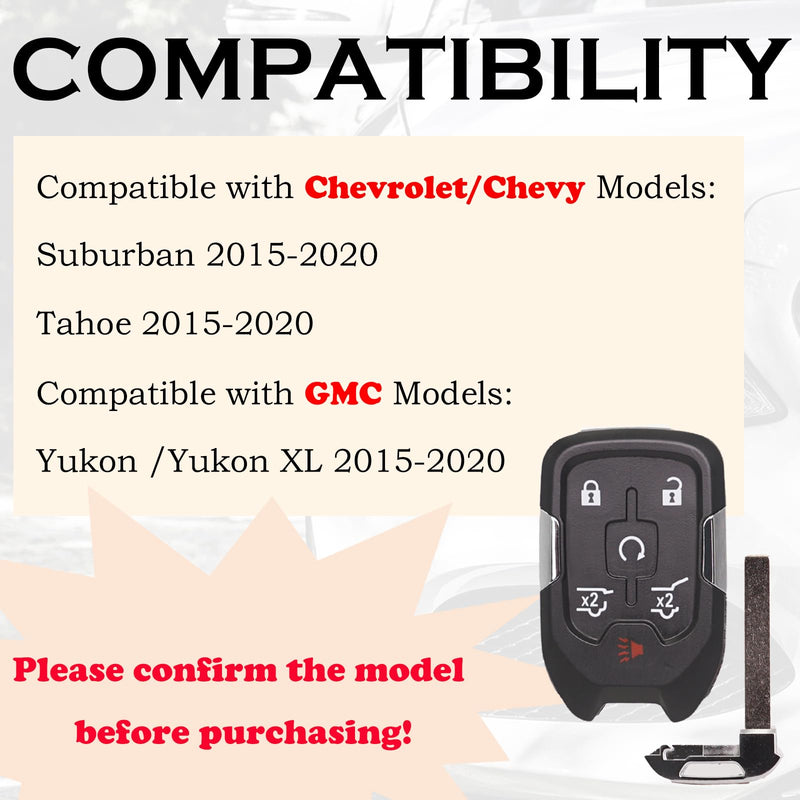 Car Key Fob Replacement Fits for Chevy Suburban Tahoe GMC Yukon/Yukon XL Denali 2015- 2020 Push Start 6 Buttons Smart Keyless Entry Remote Start Control ‎13580804 Set of Two HYQ1AA 13508280