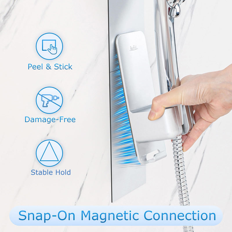 Modular Magnetic Handheld Shower Head Holder, 5-Section Customizable Sliding Rail with Tool-Free Adhesive Installation, Adjustable Height and Angle for Shower Chairs, Kids, Pets, Elderly, RV, Bathtub Silver