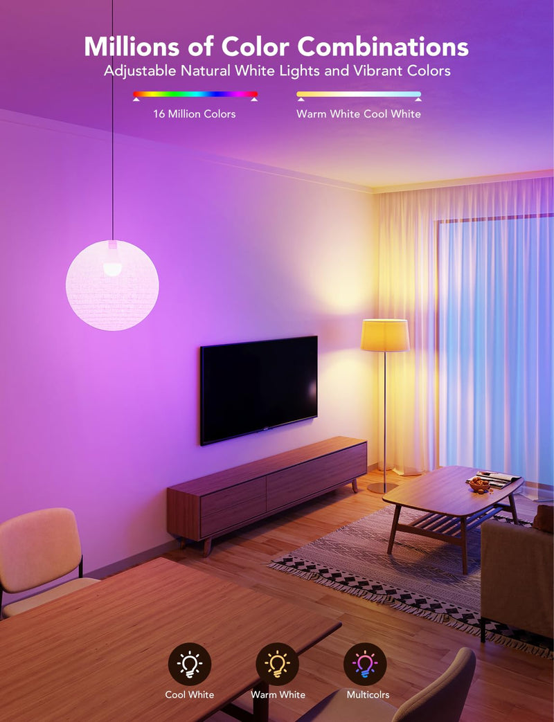 Govee Smart Light Bulbs 1200 Lumens, Color Changing Light Bulbs RGBWW Dimmable, Works with Matter, Alexa and Google Assistant, 12W 85W Equivalent A19 LED Bulbs for Bedroom Living Room, 2 Pack