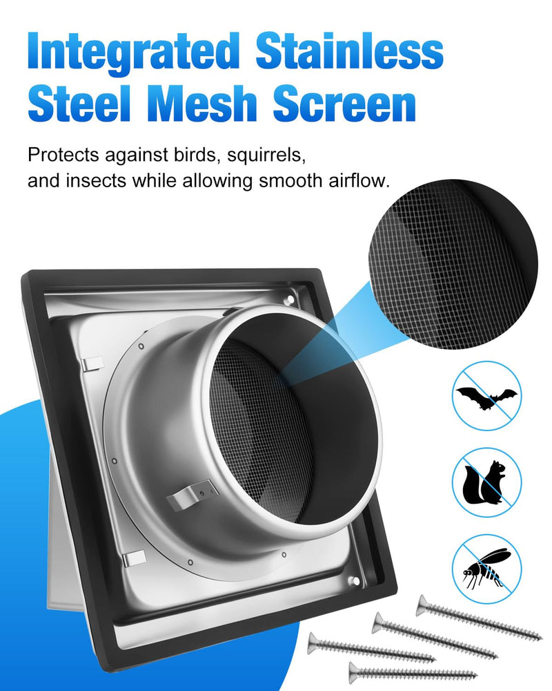  [AUSTRALIA] - 4 Inch Dryer Vent Cover Outdoor with Stainless Steel Guard Dryer Wall Exhaust Vent Cap Non-Return Flap with Sealing Gasket Grille, Easy Install(1 Pack) 1 Pack 4-Inch Insect Screen Mesh