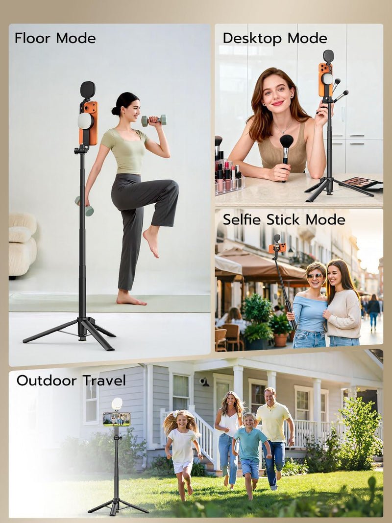 69" Magnetic Tripod for iPhone with Magnetic Light (MPT-04) | Selfie Stick with Magnetic Selfie Light & Remote, Extendable Tripod, Vlogging Kit for Magsafe iPhone/Android Video Recording