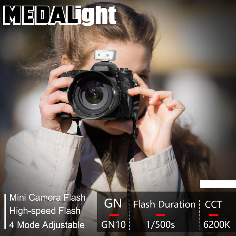 MEDALight F1 Mini Camera Flash Camera Flash Speedlite for Ricoh (GR3/GR3X,etc.) Fuji/Sony ZV1/Nikon/Canon,Digital Film Cameras,Portable Mini hot Shoe Flashlight for DSLR Cameras.(Silver) Silver