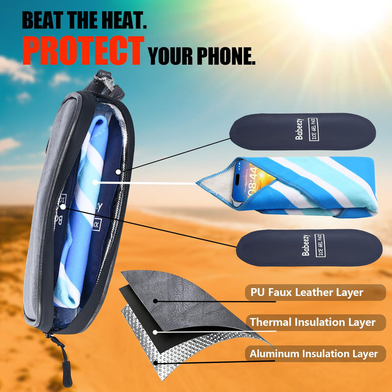 Thermal Phone Cooling Pouch for Beach & Pool iPhone Cooling Bag with 2 Reusable Gel Packs Prevent Overheating Phone Cooler Bag for Summer Heat Grey