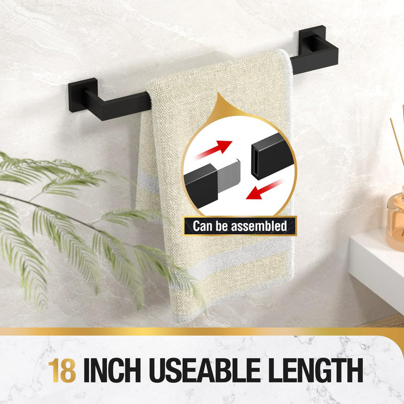 HITSLAM Bath Towel Bar, 18 Inch Towel Rack for Bathroom Wall Mounted, SUS304 Stainless Steel Towel Holder with Hardware Accessories, Matte Black 18 Inch (Total Length 19.6 Inch)