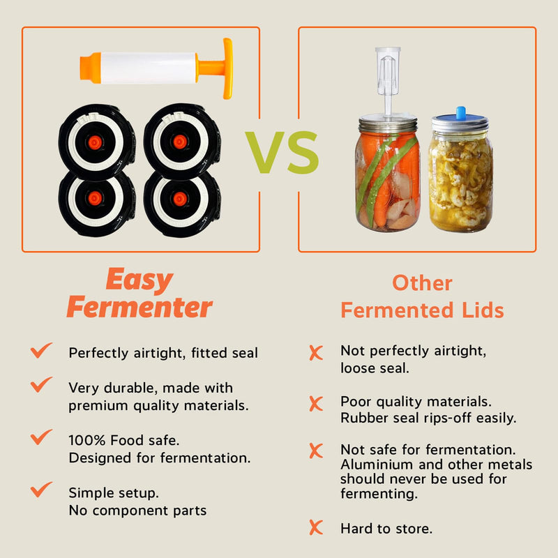 Home Fermentation Kit With 4 Wide Mouth Fermenting Lids With Airlocks, Oxygen Extraction Pump, Ideal For Sauerkraut, Kimchi, Pickles & Fermented Vegetable black